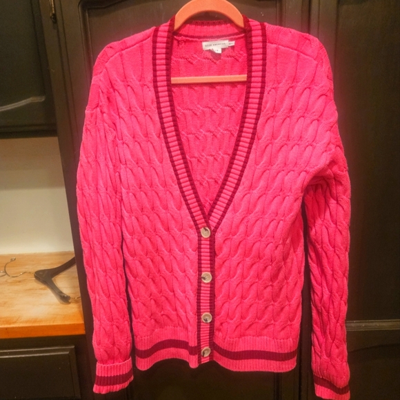 Good American Sweaters - EUC Good American Varsity Style Oversized Cable Knit Cardigan Pink/Burgundy